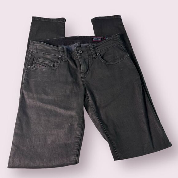 Diesel + Sweat Pants Women’s Skinny Low Rise Grupee Leather Look Jeans (25) - Picture 3 of 7